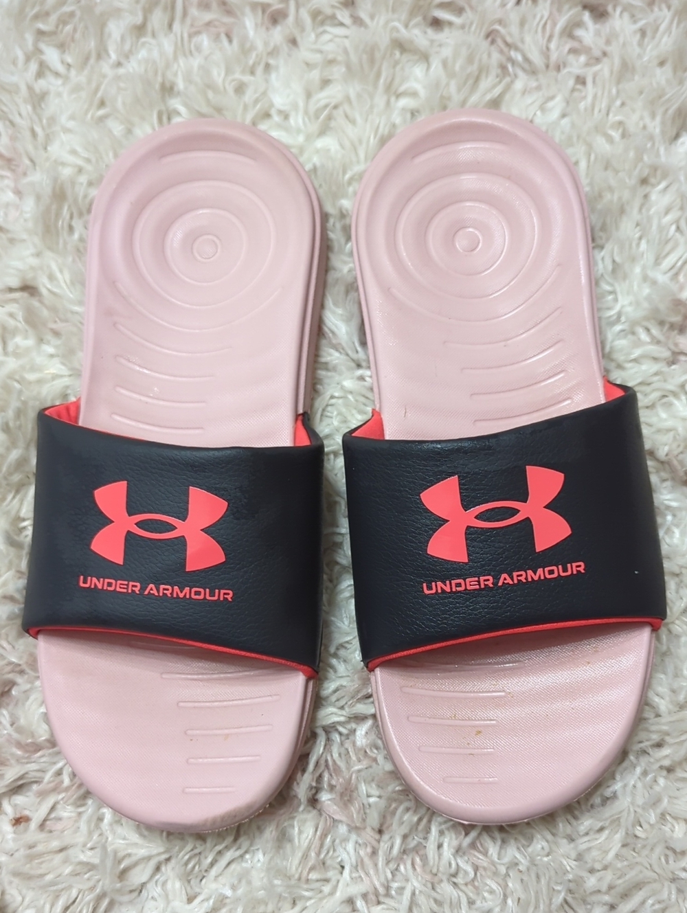 Under Armour Black Strap Slides with Pink Footbed